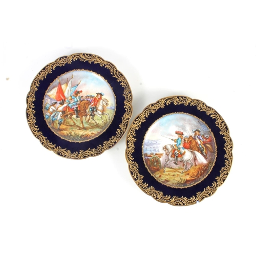 438 - Pair of Sevres French porcelain cabinet plates 'Bataille de Villa Skiosa' and 'Passage du Sitta Rhin... 