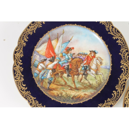 438 - Pair of Sevres French porcelain cabinet plates 'Bataille de Villa Skiosa' and 'Passage du Sitta Rhin... 