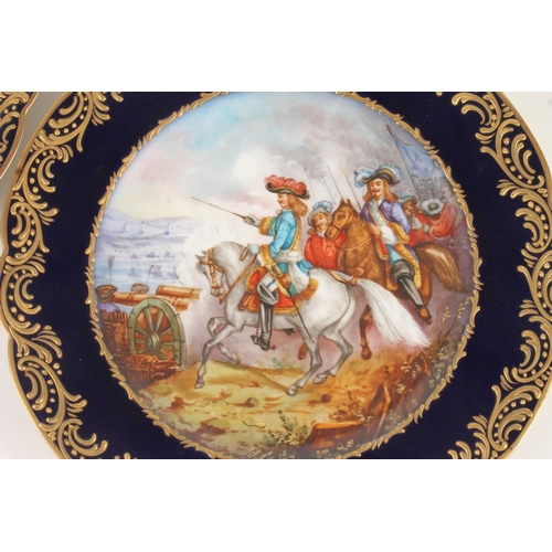 438 - Pair of Sevres French porcelain cabinet plates 'Bataille de Villa Skiosa' and 'Passage du Sitta Rhin... 