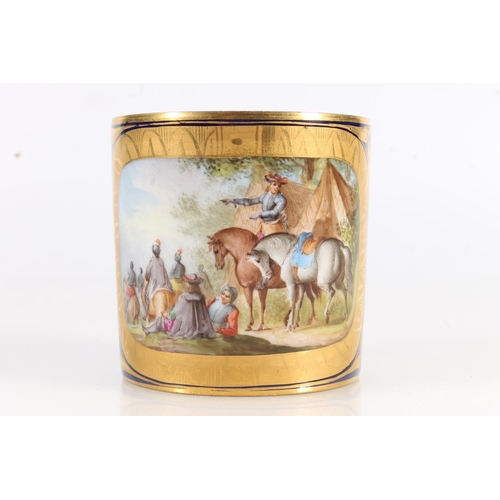 439 - Sevres porcelain cabinet cup and saucer with vignette depicting a gypsy encampment scene, date lette... 