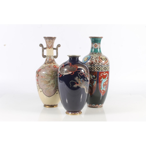 441 - Three late 19th century Chinese or Japanese cloisonne enamel vases.