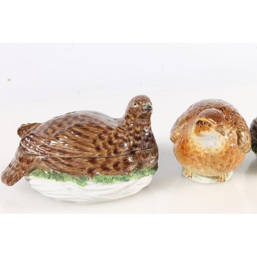 444 - Meissen porcelain model of a bird, possibly a quail, numbered '478' to the base and a pair of Meisse... 