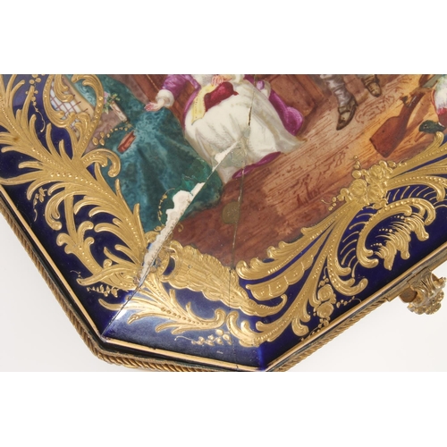 457 - Sevres porcelain box of rectangular shape with canted corners, the top decorated with hand painted v... 