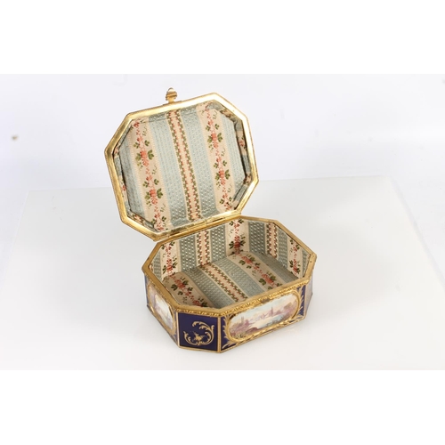 457 - Sevres porcelain box of rectangular shape with canted corners, the top decorated with hand painted v... 