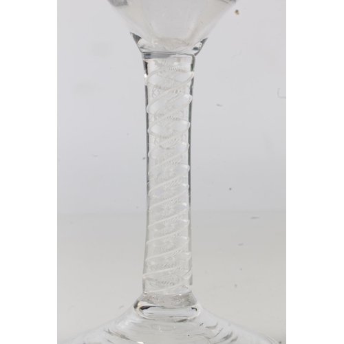 461 - 18th century ale glass with art twist stem raised on spreading conical foot. Provenance: Halls Aucti... 