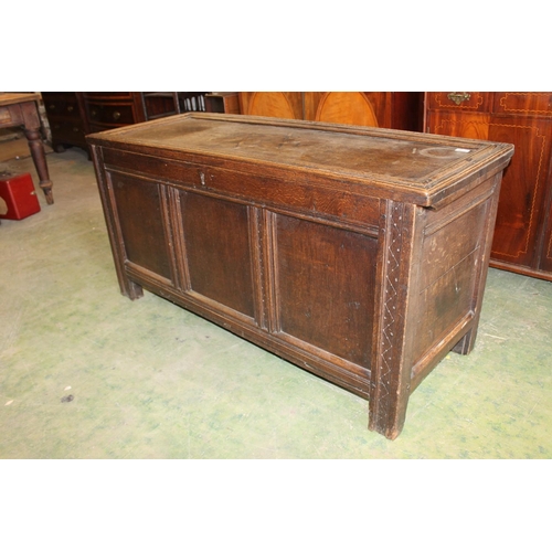 542 - 19th century oak blanket box coffer with triple fielded panel front, the top with inlaid Star of Dav... 