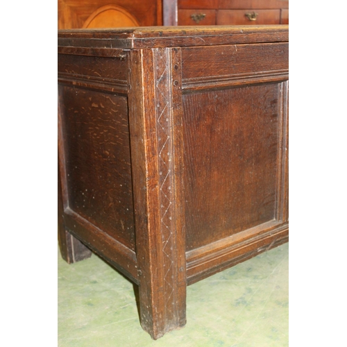 542 - 19th century oak blanket box coffer with triple fielded panel front, the top with inlaid Star of Dav... 