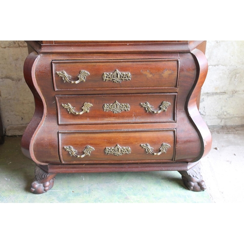 544 - Dutch style apprentice type miniature table top size bombe cabinet bookcase, 50cm wide, 80cm tall.