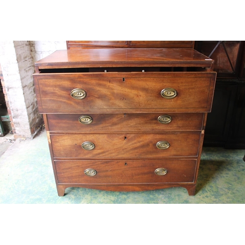 563 - Georgian mahogany secretaire chest of drawers, the top with reeded edge above fully fitted secretair... 