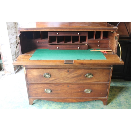 563 - Georgian mahogany secretaire chest of drawers, the top with reeded edge above fully fitted secretair... 