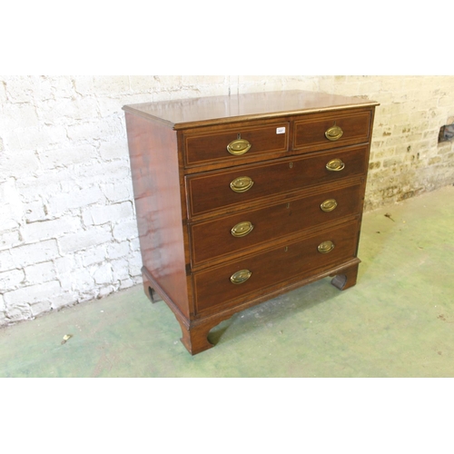 574 - 19th century mahogany and boxwood strung chest of drawers, the rectangular top with moulded edge abo... 