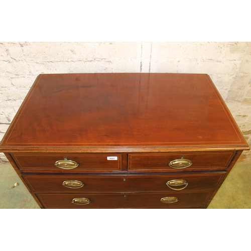 574 - 19th century mahogany and boxwood strung chest of drawers, the rectangular top with moulded edge abo... 