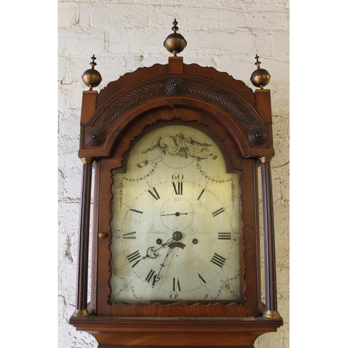 578 - Stratton Devices longcase grandfather clock in mahogany and boxwood strung case having silvered dial... 