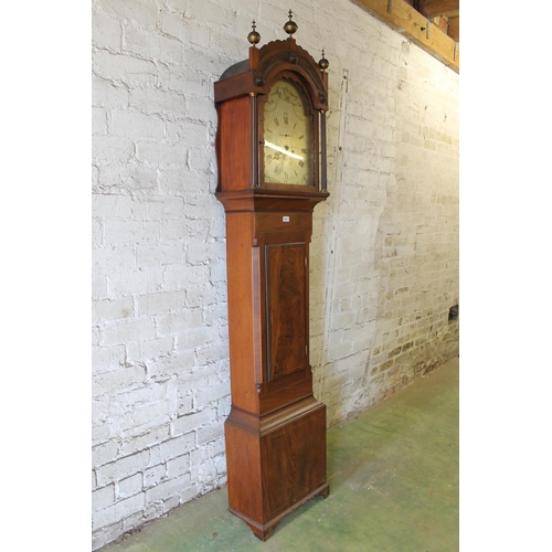 578 - Stratton Devices longcase grandfather clock in mahogany and boxwood strung case having silvered dial... 