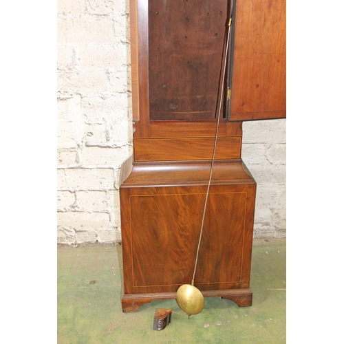 578 - Stratton Devices longcase grandfather clock in mahogany and boxwood strung case having silvered dial... 