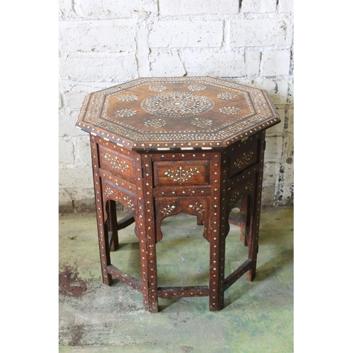 579 - Arabic rosewood and bone inlaid octagonal occasional table, in the manner of the Art Nouveau period ... 