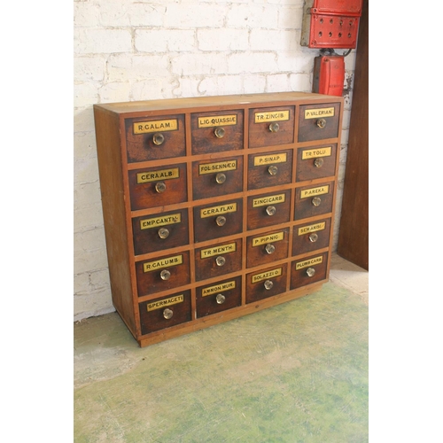 583 - Vintage chemists apothecary 4x5 bank of drawers, 86cm x 92cm x 30cm.