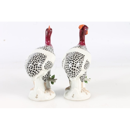 442 - Pair of gold anchor mark Samson Chelsea style porcelain models of turkeys, 16cm tall.