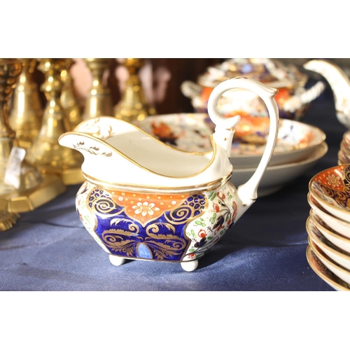 456 - Antique Derby Imari pattern tea set comprising teapot, sugar bowl and cover (sucrier), cream jug, sl... 