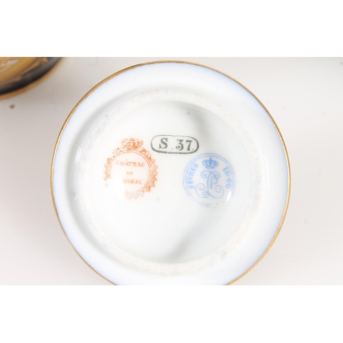 458 - Sevres Chateau de Fountainbleau porcelain breakfast set comprising circular tray, teapot, sugar bowl... 