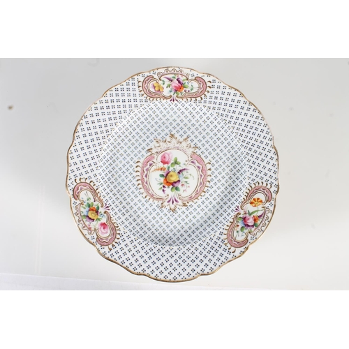 477 - Set of 12 19th century porcelain plates painted with vignettes of flowers against a uniform dot grid... 