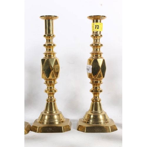 478 - Brass Diamonds candlesticks to include Princess x2, others similar and other brass candlesticks. (12... 