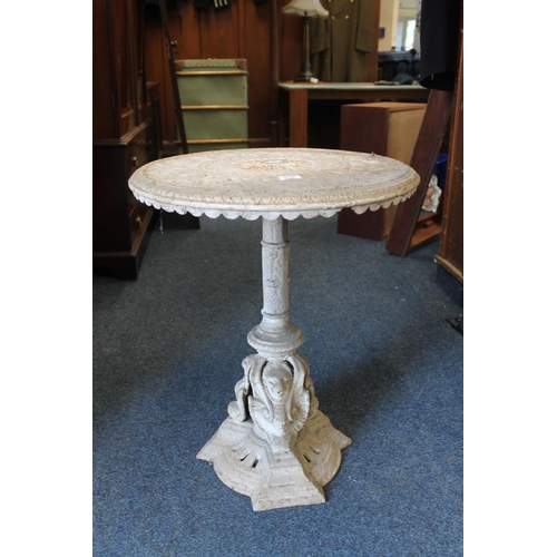 585 - 19th century cast metal garden table, 55cm diameter.