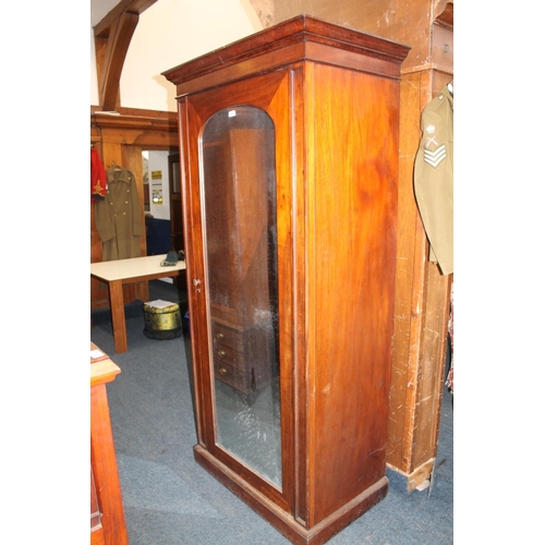 589 - Victorian mahogany single mirrored door wardrobe, 101cm wide.