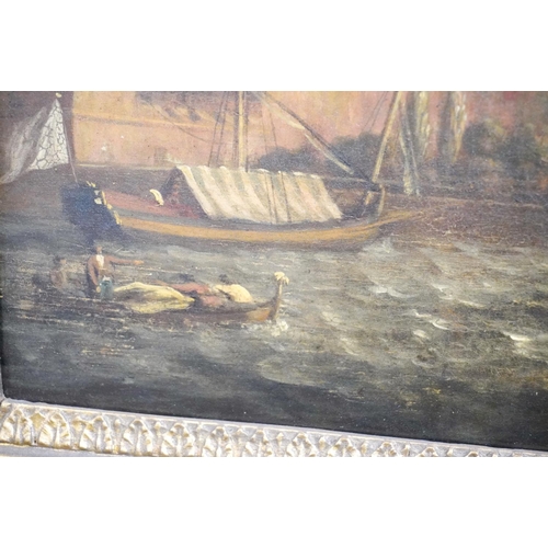 417 - 19TH CENTURY SCHOOL Busy harbour scene Oil painting on wood panel, unsigned, 33cm x 48cm.