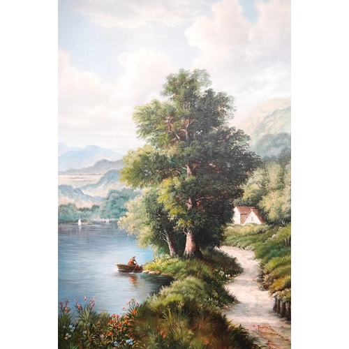 418 - T TENANT, possibly John Frederick Tennant (1796-1872), edge of a lake, oil painting on canvas, signe... 