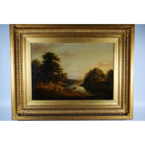 422 - Attributed to ALEXANDER NASMYTH (1758-1840), bend in the river, oil painting on canvas, unsigned, 39... 