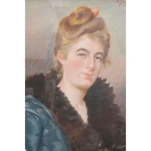 426 - M JAPONING? Bust length portrait of a lady Pastel, signed and dated 1889 upper, 57cm x 47cm.