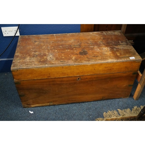 559 - 19th century metal bound camphor wood blanket box, 97cm long.