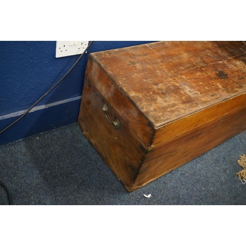 559 - 19th century metal bound camphor wood blanket box, 97cm long.