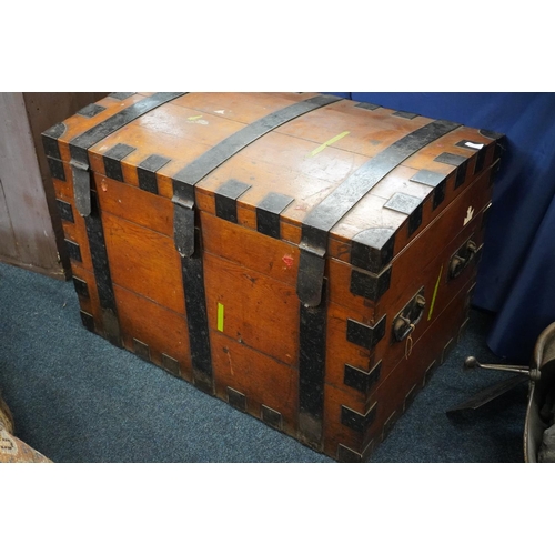 592 - Antique metal bound silver chest.