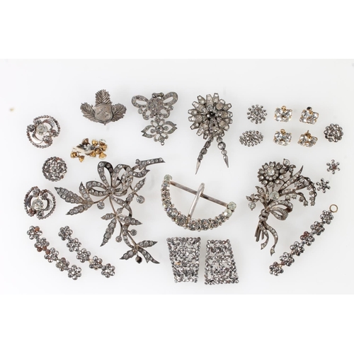 204 - Sterling silver and white stone set floral spray brooch, the reverse with makers mark 'ST', a larger... 