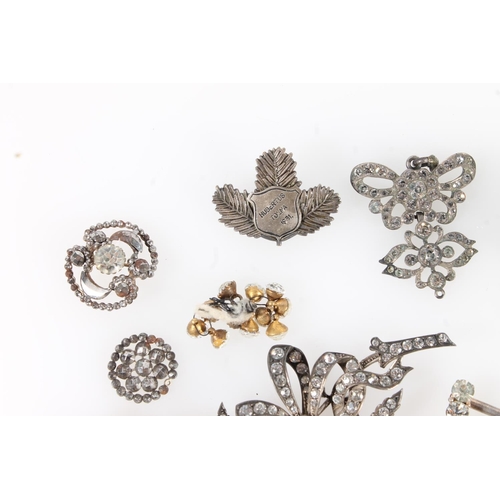 204 - Sterling silver and white stone set floral spray brooch, the reverse with makers mark 'ST', a larger... 