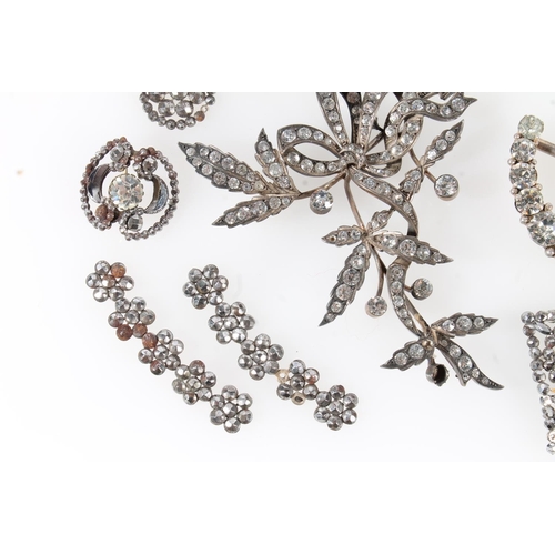 204 - Sterling silver and white stone set floral spray brooch, the reverse with makers mark 'ST', a larger... 