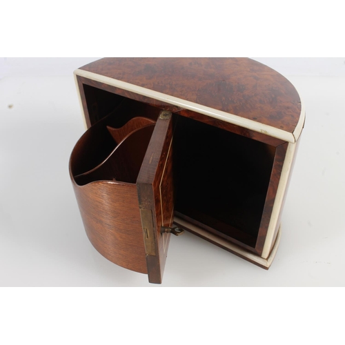 450 - Art Deco birds eye walnut and ivory bound demi lune cigarette box with secret revolving compartment,... 