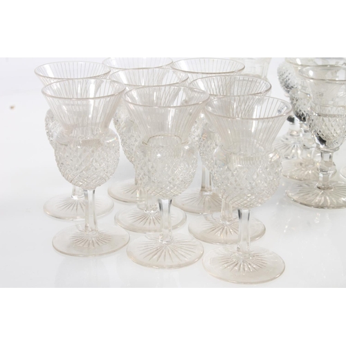 470 - Set of eight thistle shaped liqueur glasses with hobnail cut bowls, five various thistle shaped and ... 