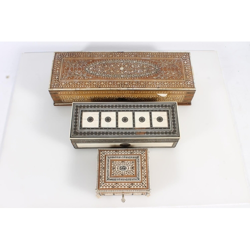 480 - Three Indian Vizagapatam bone inlaid glove and trinket boxes. (3)