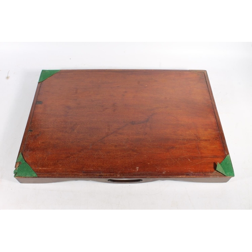 488 - Antique marquetry mahogany twin handled tray having crossbanded edge and serpentine gallery, the int... 