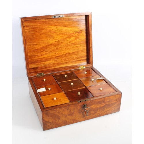 490 - Antique walnut and specimen wood parquetry box, the hinge top with cube design opening to reveal an ... 