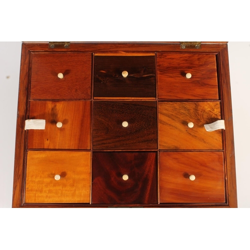 490 - Antique walnut and specimen wood parquetry box, the hinge top with cube design opening to reveal an ... 