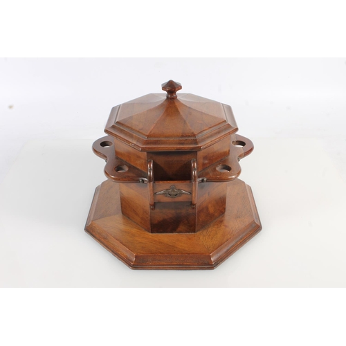 491 - Early 20th century mahogany combination pipe stand tobacco box with two RFC (Royal Flying Corps) bad... 