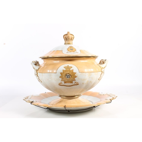 504 - Antique porcelain soup tureen on stand having 20th Indian Regiment (Carnatic Battalion) crest with t... 