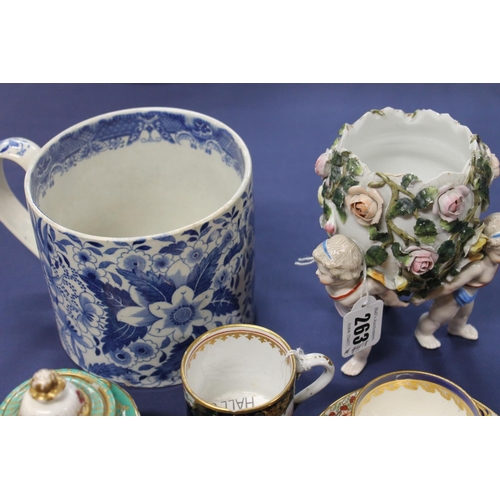 507 - 19th century ceramics to include a blue and white transfer printed tankard, a Continental porcelain ... 