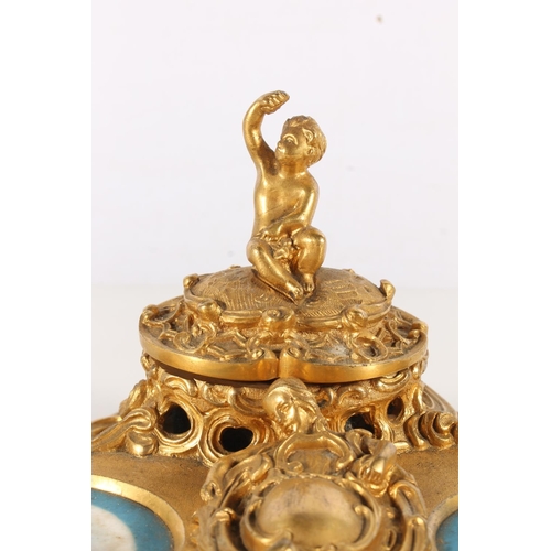 512 - French gilt metal ormolu style deskstand in the Rococo style inset with Sèvres style porcelai... 