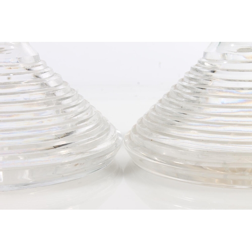 515 - Pair of antique glass ships decanters of stepped conical form with ridged mushroom stoppers, 20cm ta... 