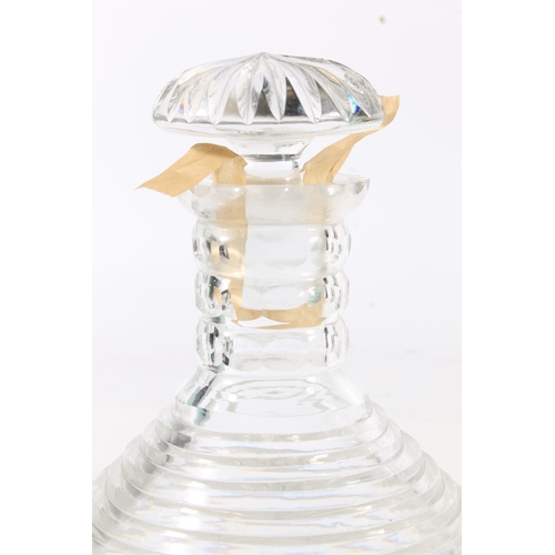 515 - Pair of antique glass ships decanters of stepped conical form with ridged mushroom stoppers, 20cm ta... 